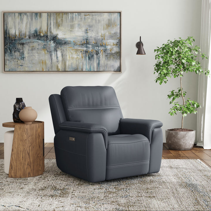 Sawyer Leather Power Recliner with Power Headrest &amp; Lumbar in Marine