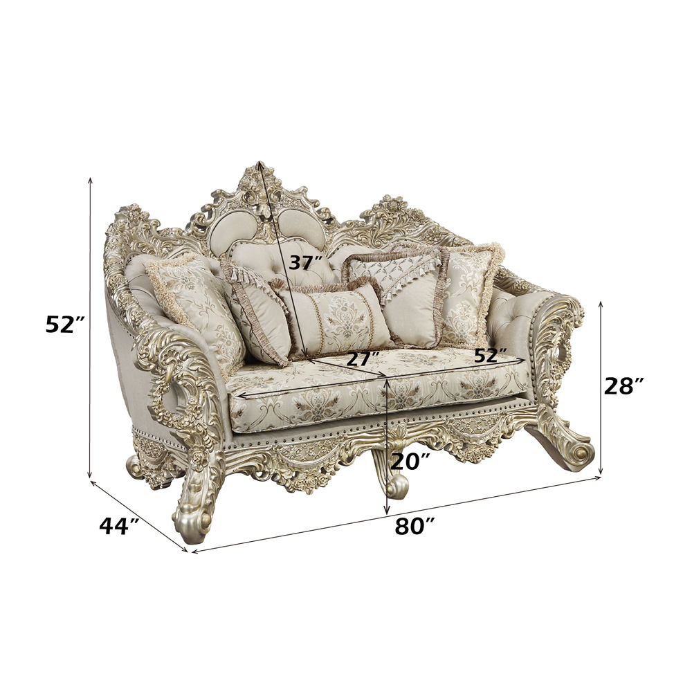 Danae - Loveseat With 5 Pillows - Fabric, Champagne & Gold