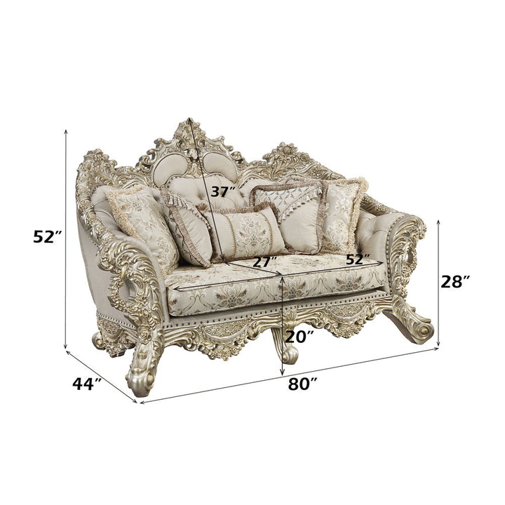 Danae - Loveseat With 5 Pillows - Fabric, Champagne & Gold