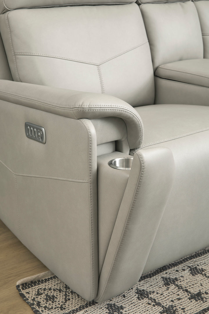 Vernon Fabric Power Reclining Loveseat with Console, Power Headrests, Lumbar, Heat &amp; Massage in Dove Grey