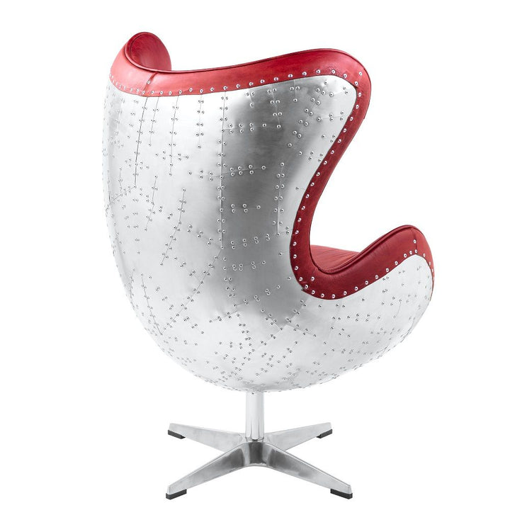 Brancaster - Accent Chair With Swivel - Red Top Grain Leather & Aluminum