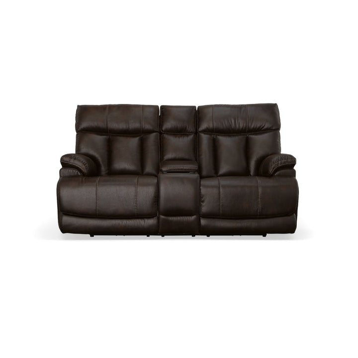 Clive Fabric Power Reclining Loveseat with Console, Power Headrests &amp; Lumbar in Clove