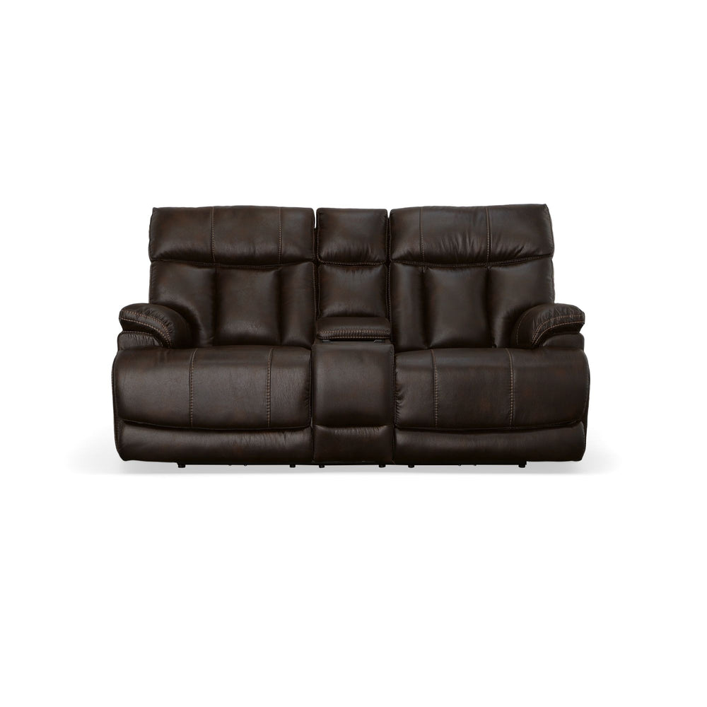 Clive Fabric Power Reclining Loveseat with Console, Power Headrests & Lumbar in Clove