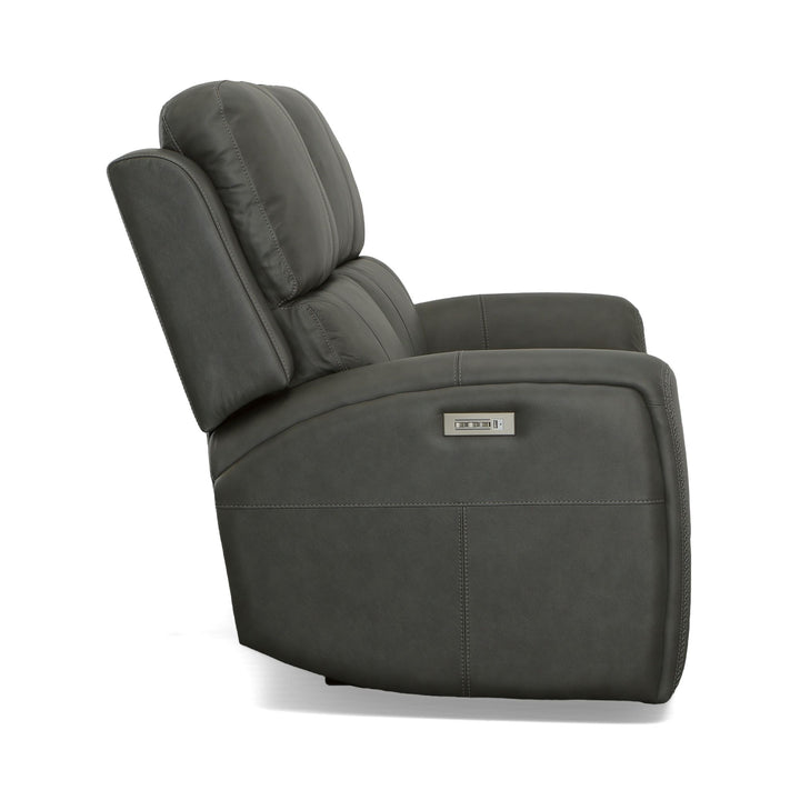 Linden Leather Power Reclining Loveseat with Power Headrests &amp; Lumbar in Charcoal
