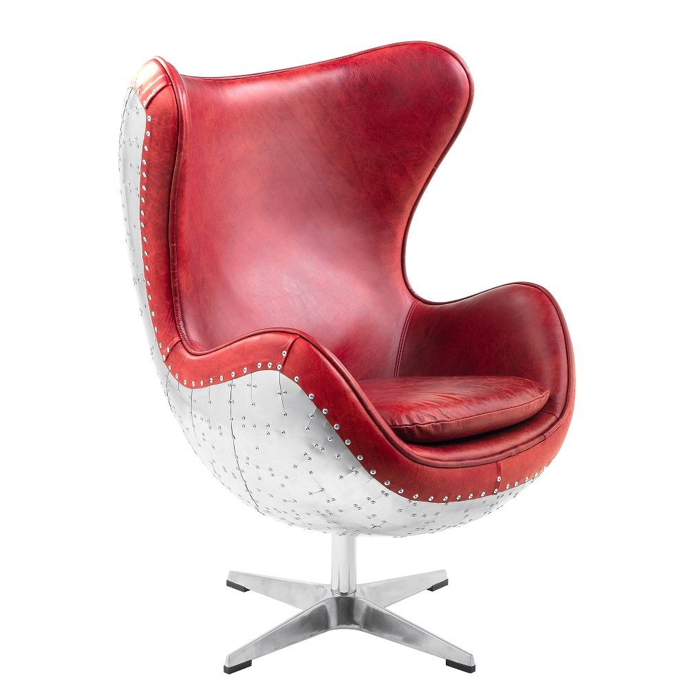 Brancaster - Accent Chair With Swivel - Red Top Grain Leather & Aluminum