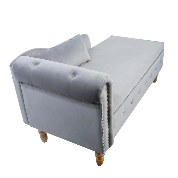 grey-velvet-lounge-chaise-with-storage-pillow-modern-upholstered-rolled-arm