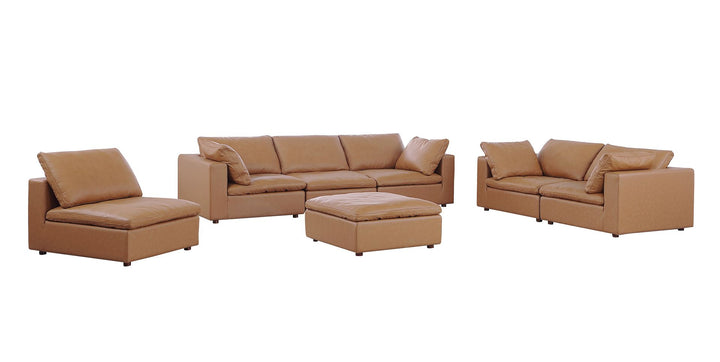 DivanItalia 1100 3-Piece Sofa Set with Ottoman – Top-Grain Italian Leather - Cognac