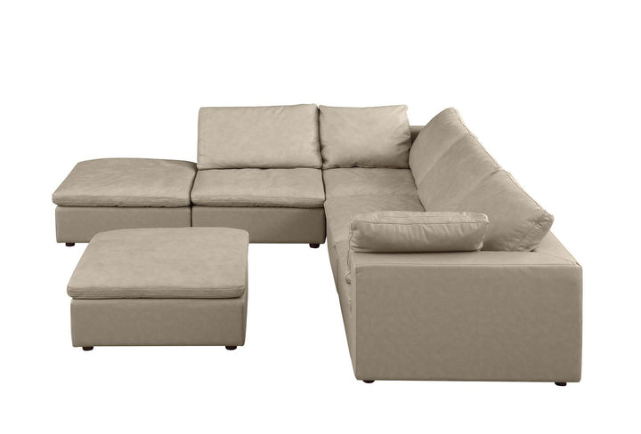 DivanItalia 1100 6-Piece Left Arm Facing 3-Seat Sectional – Top-Grain Italian Leather - Beige