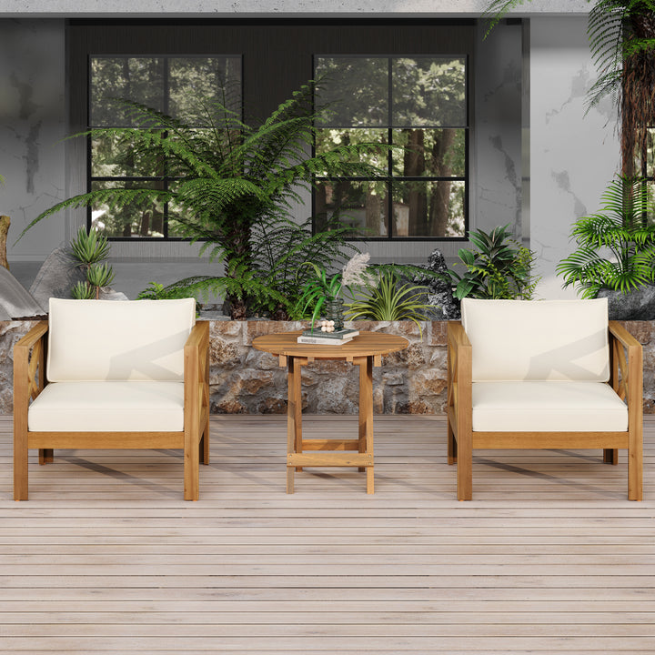 Acacia Patio Conversation Set – Teak &amp; Beige (3-Piece)
