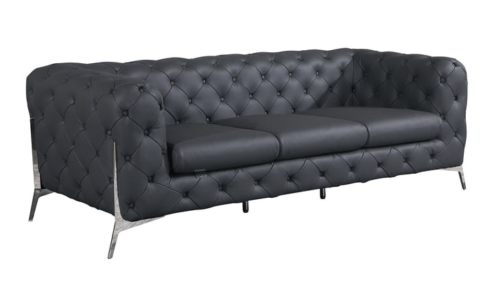 DivanItalia 970 Italian Leather Dark Gray Leather Sofa and Two Chair Set