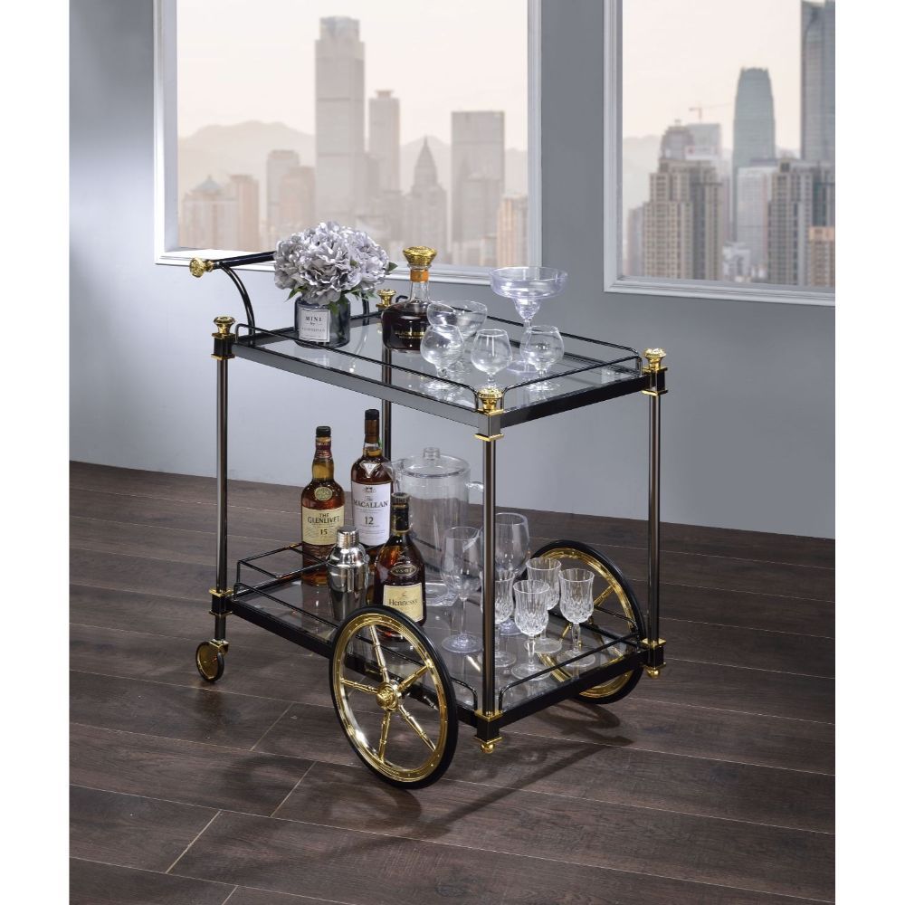 Cyrus - Serving Cart - Clear Glass & Black/Gold
