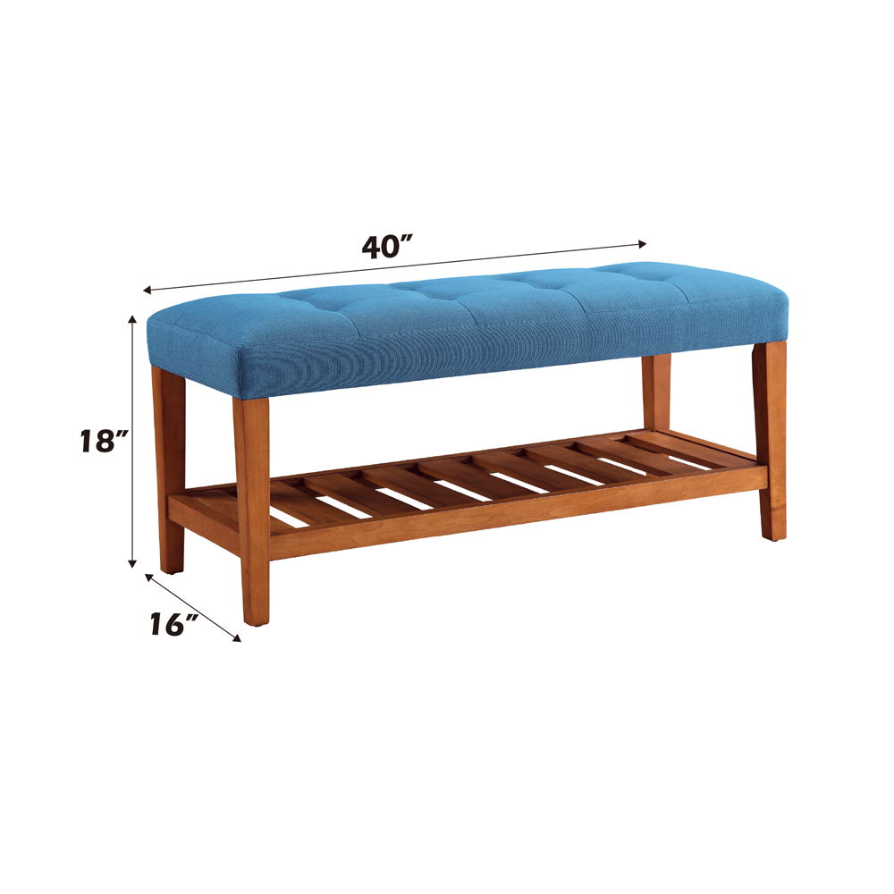 Charla - Bench - Light Blue Fabric & Oak