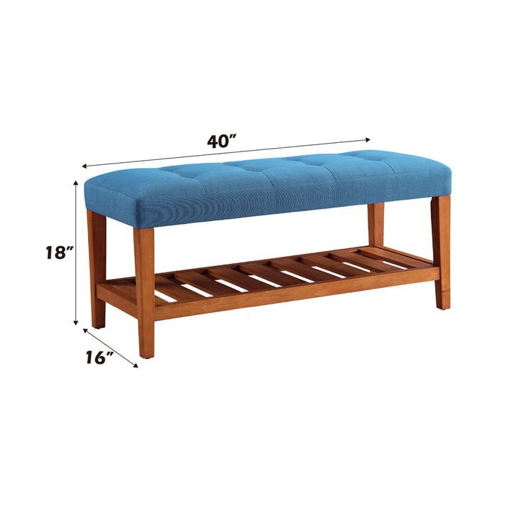 Charla - Bench - Light Blue Fabric & Oak