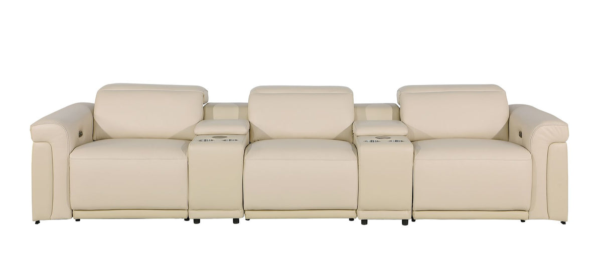 DivanItalia 1126 5-Piece Modular Power Reclining Sofa in Top Grain Italian Leather with 3 Power Recliners & Power Headrests - Beige