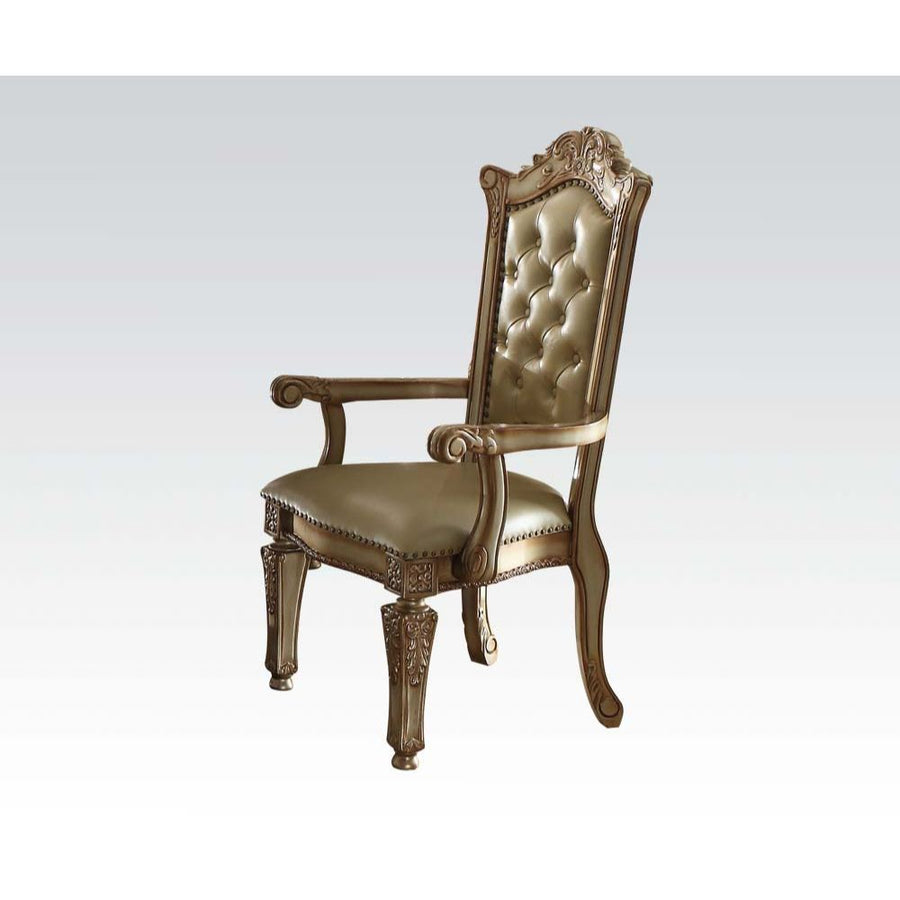 ACME Furniture Vendome Arm Chair Set of 2) Bone Synthetic Leather & Gol