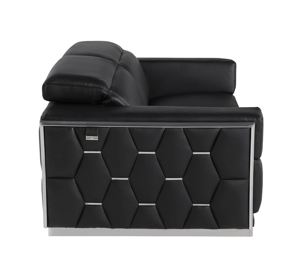 DivanItalia 1111 Sofa with Adjustable Headrest in Top-Grain Italian Leather - Black