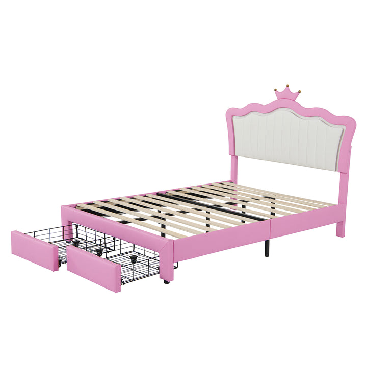 full-size-upholstered-princess-bed-frame-with-led-lights-crown-headboard-and-2-drawers-pink-white