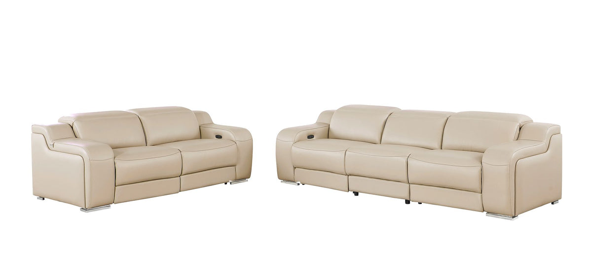 DivanItalia 1116 5-Piece Modular Power Reclining Sofa and Loveseat Set in Top Grain Italian Leather with 4 Power Recliners & Power Headrests - Beige