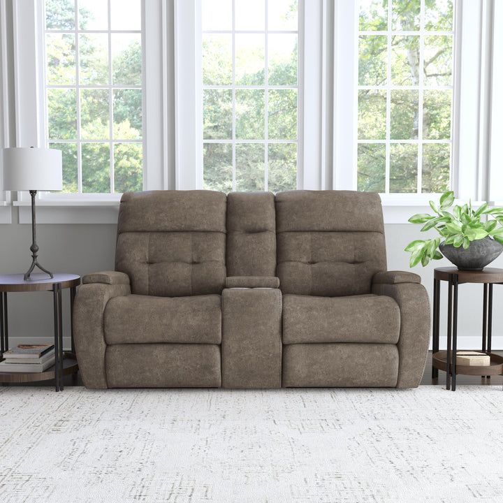 Strait Leather Power Reclining Loveseat with Console &amp; Power Headrests