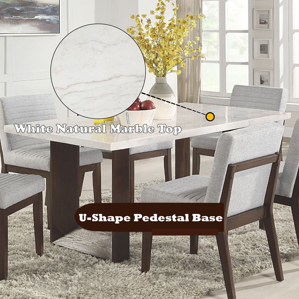 Edwyn - Dining Table With Marble Top - White Natural Marble Top & Brown