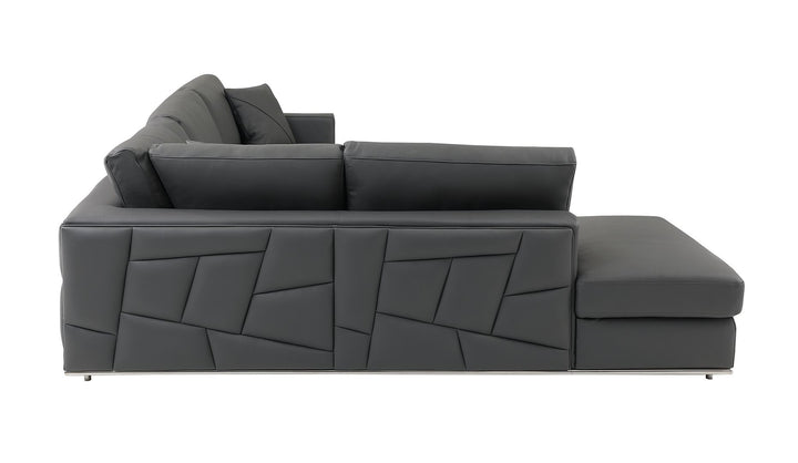 DivanItalia 998 Left Arm Facing Sectional in Top-Grain Italian Leather - Dark Gray