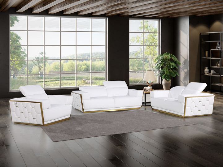 DivanItalia 1111 3-Piece Sofa Set with Adjustable Headrest in Top-Grain Italian Leather - White