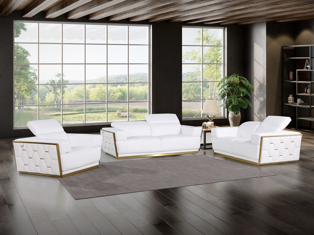 DivanItalia 1111 3-Piece Sofa Set with Adjustable Headrest in Top-Grain Italian Leather - White