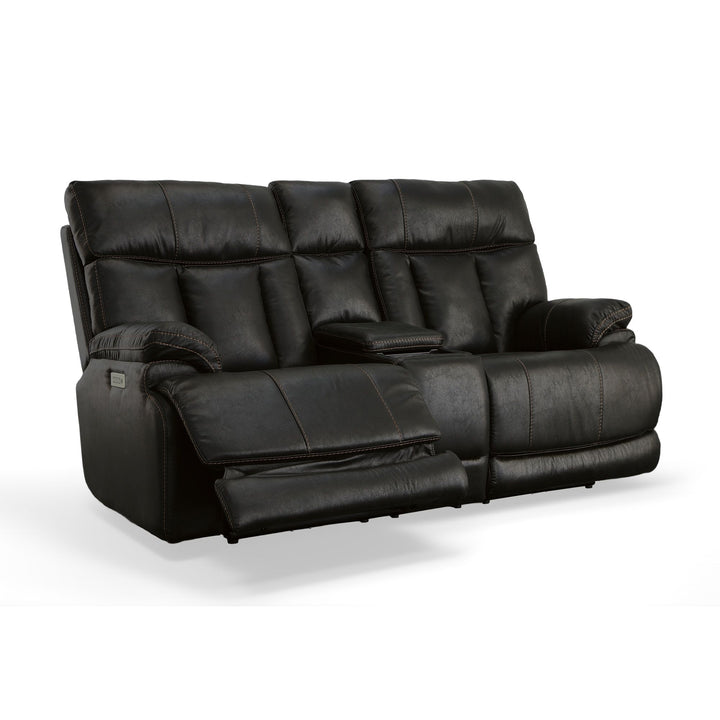 Clive Fabric Power Reclining Loveseat with Console, Power Headrests &amp; Lumbar in Peppercorn