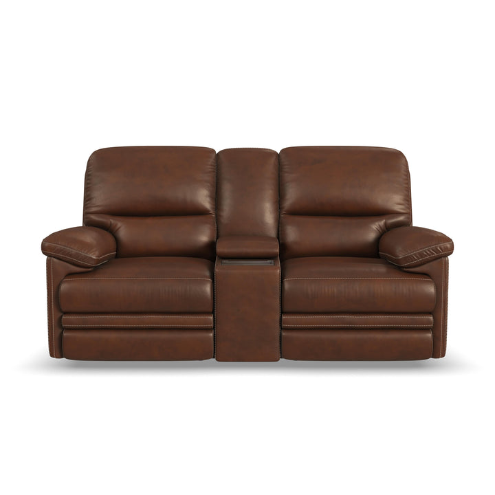 David Power Reclining Loveseat With Console, Power Headrests &amp; Lumbar Pecan