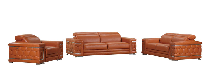 DivanItalia 692 3-Piece Sofa Set with Adjustable Headrest in Top-Grain Italian Leather - Camel