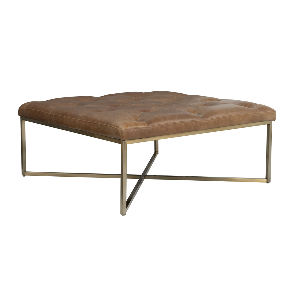 Hamilton Leather Square Upholstered Ottoman in Chestnut