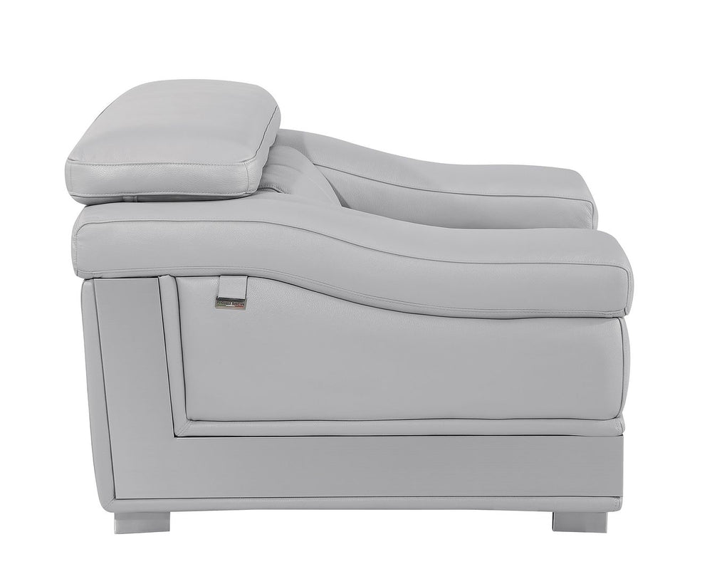DivanItalia 415 Chair with Adjustable Headrest in Top-Grain Italian Leather - Light Gray