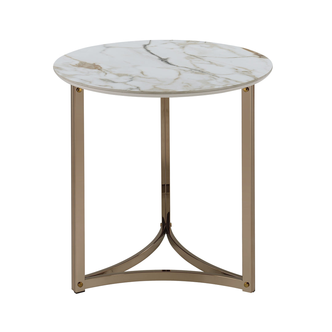 Aziz - Sintered Stone Top End Table - White / Champagne