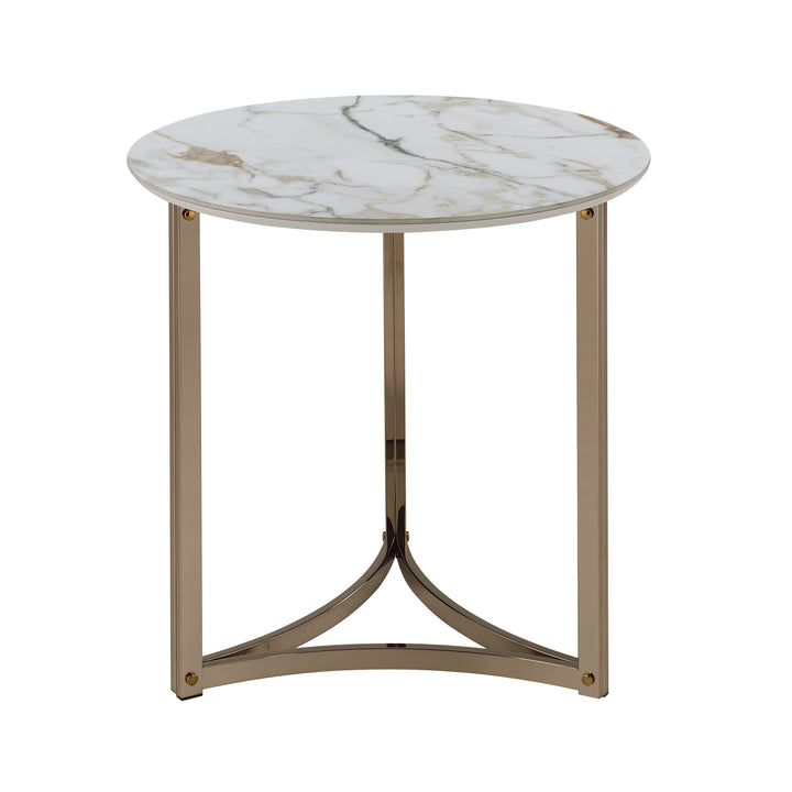 Aziz - Sintered Stone Top End Table - White / Champagne