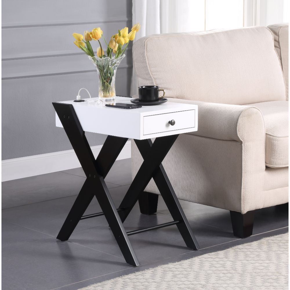 Fierce - Accent Table With USB - White & Black