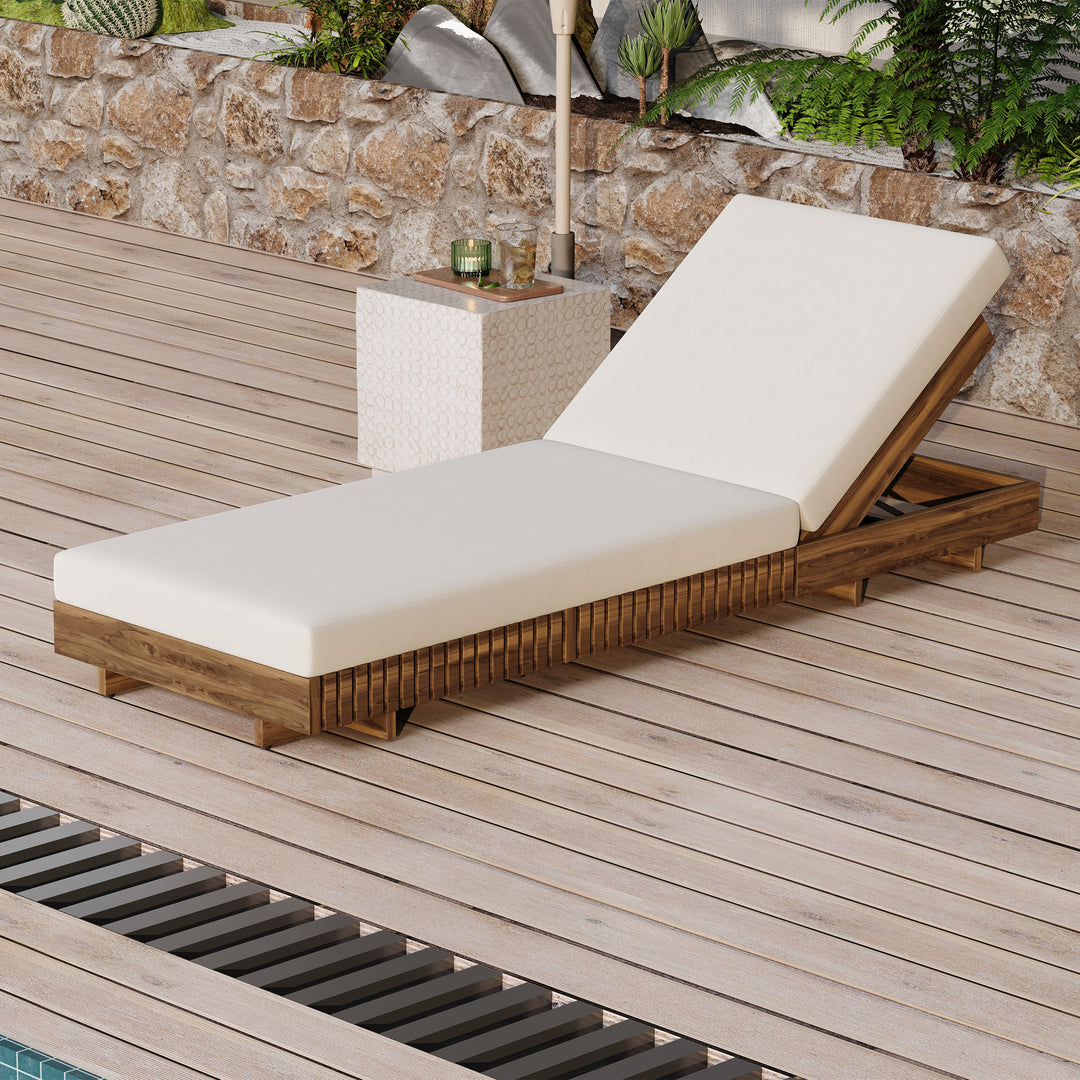 Six-Position Acacia Chaise Lounge – Cream