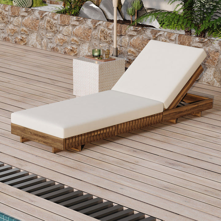 Six-Position Acacia Chaise Lounge – Cream