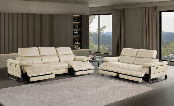 DivanItalia 1246 Modular Power Dual Reclining Sofa and Loveseat Set with Power Headrests – Top Grain Italian Leather - Beige