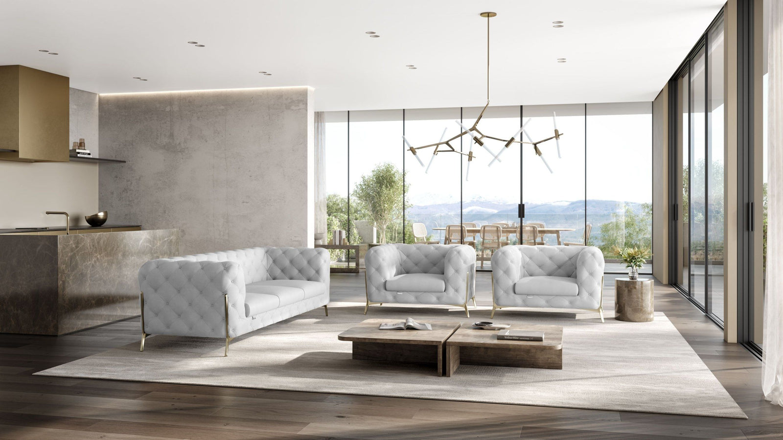 Global United Furniture DivanItalia 970 Italian Leather White Leather Sofa and Two Chair Set