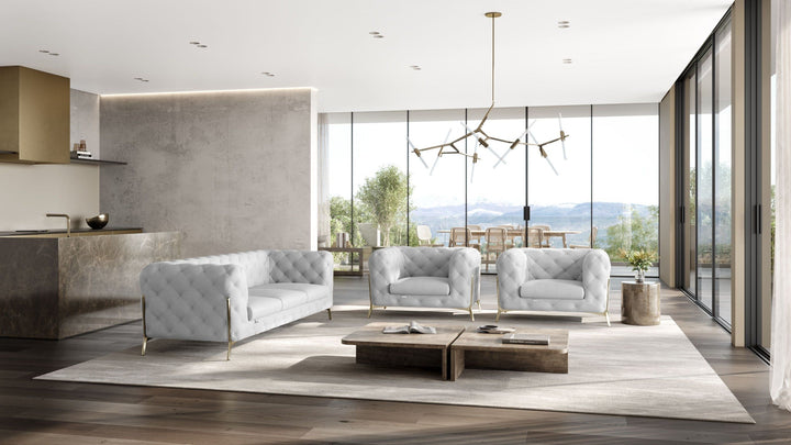 Global United Furniture DivanItalia 970 Italian Leather White Leather Sofa and Two Chair Set