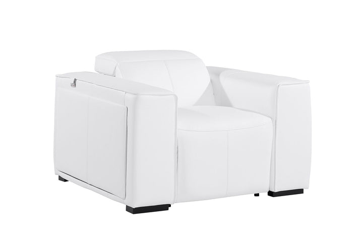 DivanItalia 1224 Top Grain Italian Leather Power Reclining Chair with Power Headrests - White