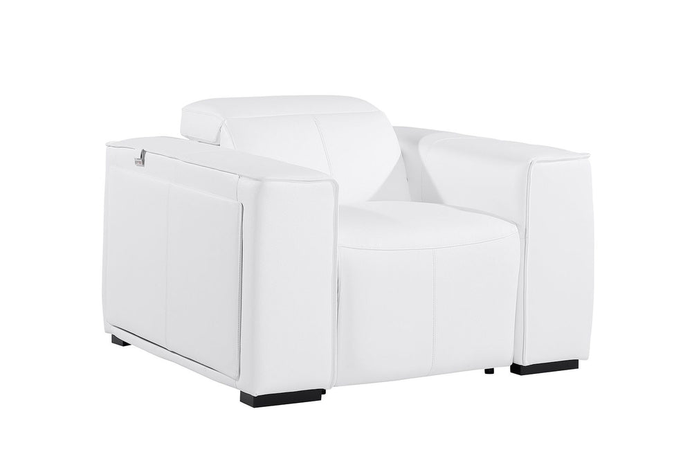 DivanItalia 1224 Top Grain Italian Leather Power Reclining Chair with Power Headrests - White