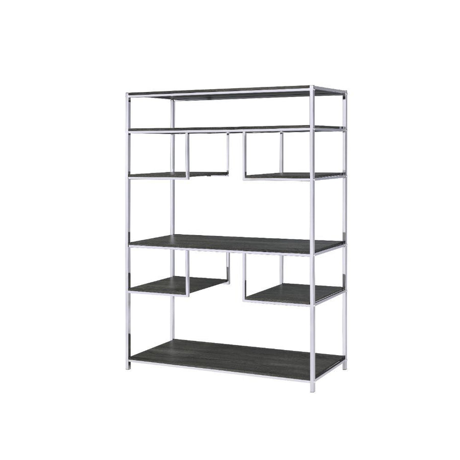 ACME Furniture Vonara Bookshelf Rustic Gray Oak & Chrome