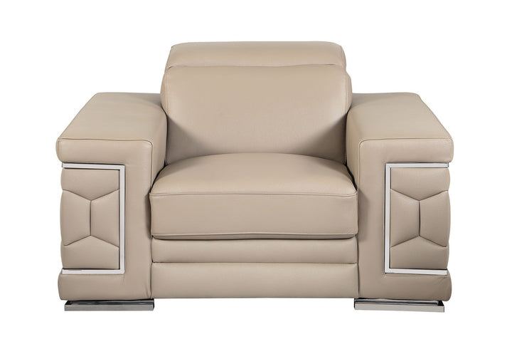 DivanItalia 692 3-Piece Sofa Set with Adjustable Headrest in Top-Grain Italian Leather - Beige