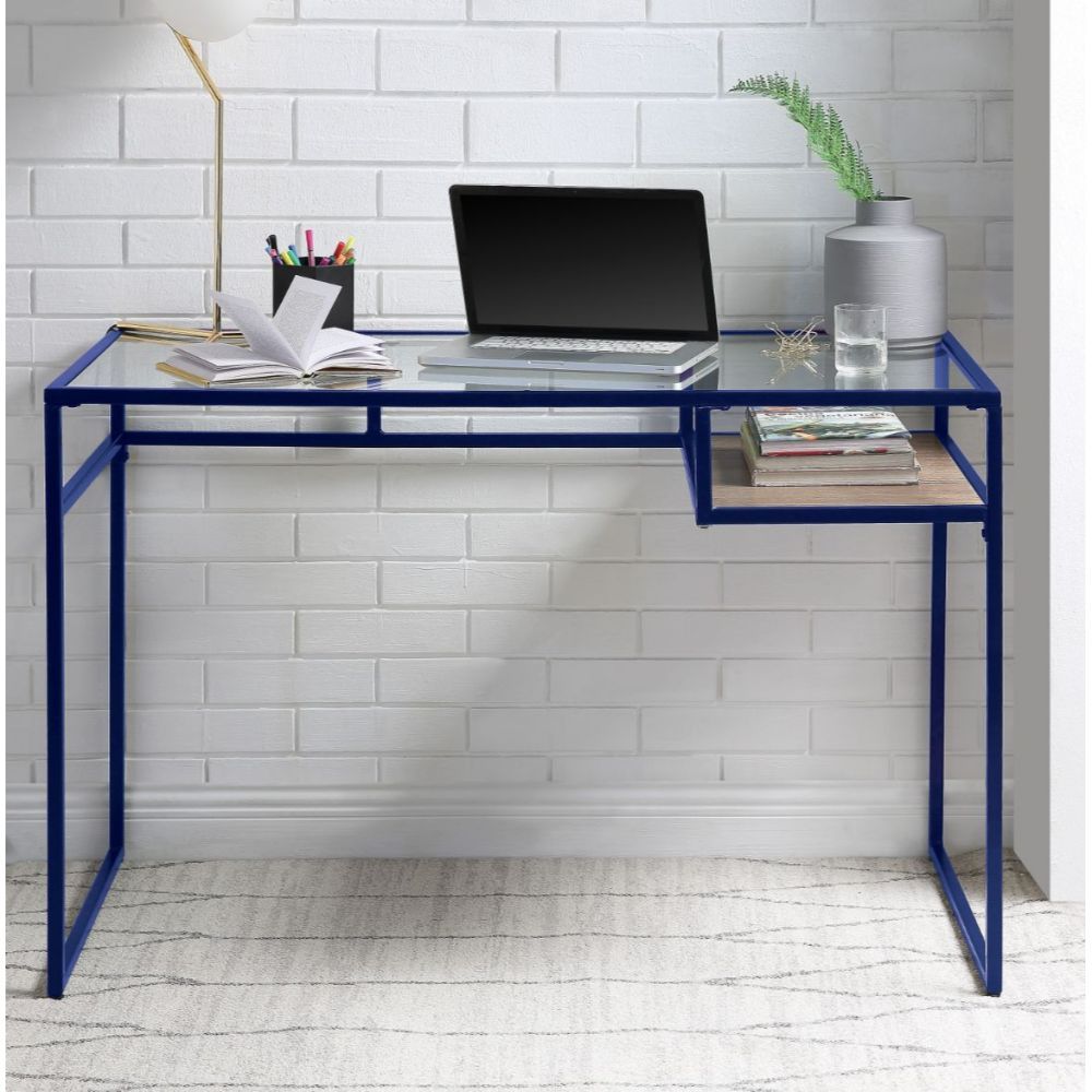 ACME Furniture Yasin Writing Desk Glass Top & Blue