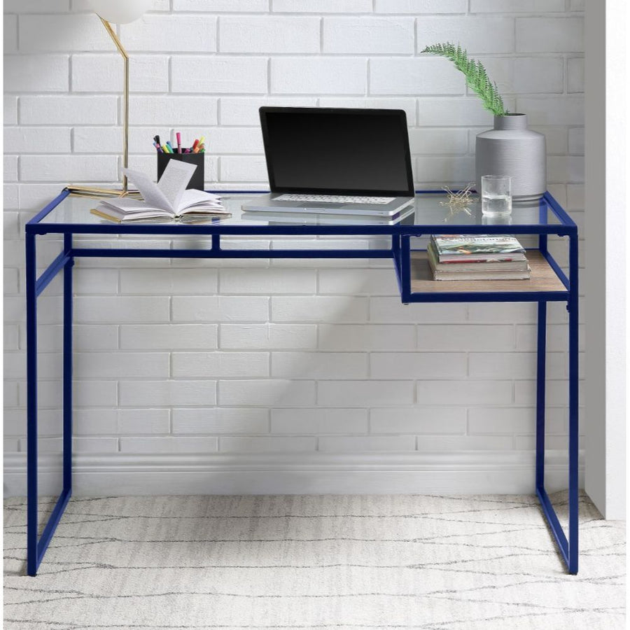 ACME Furniture Yasin Writing Desk Glass Top & Blue