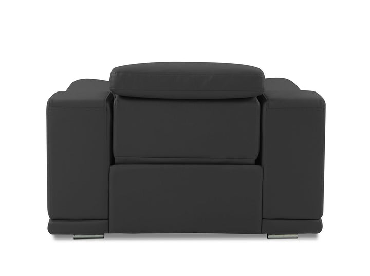 DivanItalia 9762 Top Grain Italian Leather Power Reclining Chair with Adjustable Headrests - Dark Gray
