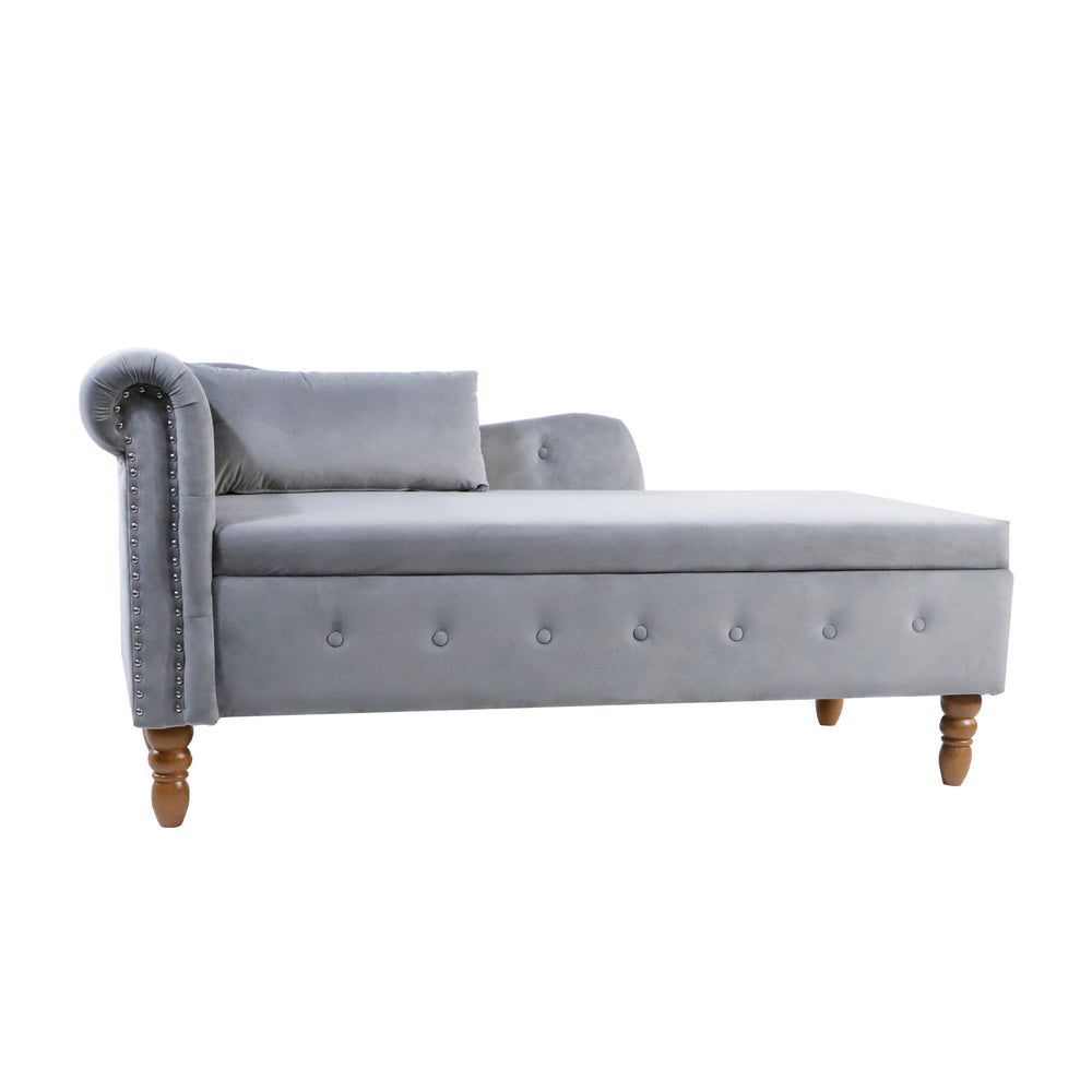 grey-velvet-lounge-chaise-with-storage-pillow-modern-upholstered-rolled-arm