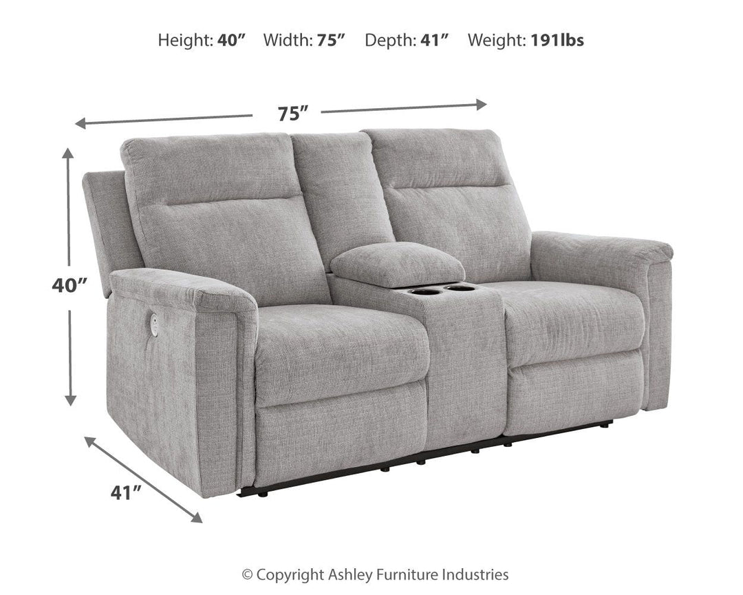 Barnsana - Dbl Power Reclining Loveseat with Console - Ash