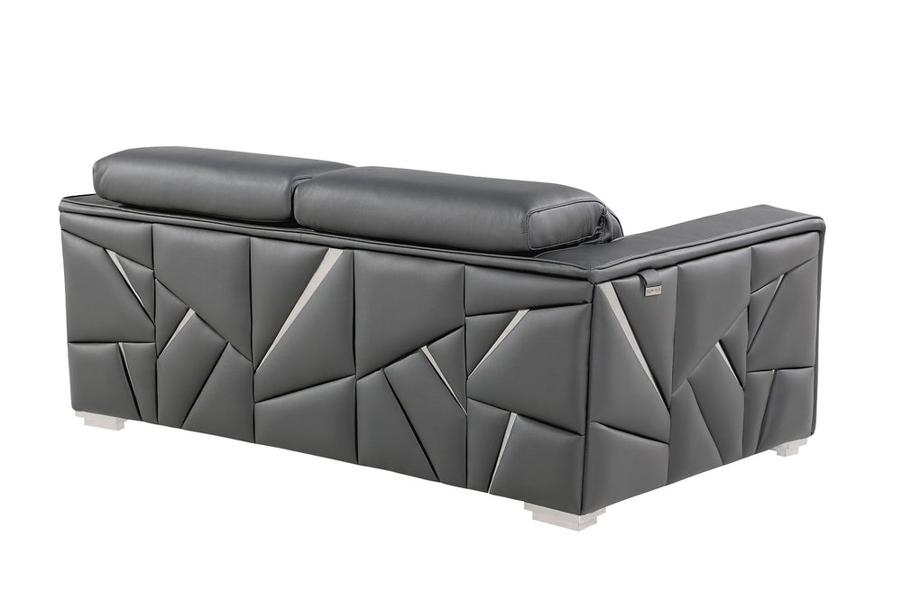 DivanItalia 1120 Sofa with Adjustable Headrest in Top-Grain Italian Leather - Dark Gray